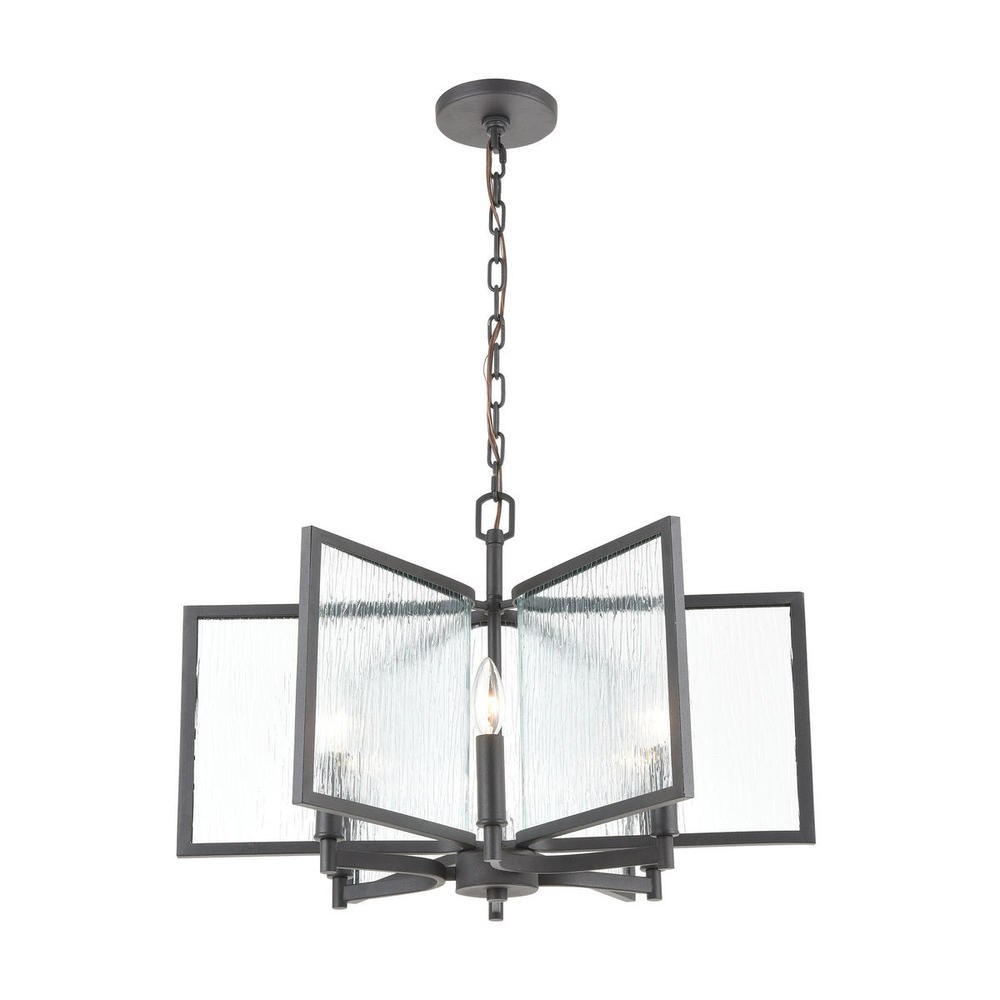 Inversion 6-Light Chandelier in Charcoal with Textured Clear Glass