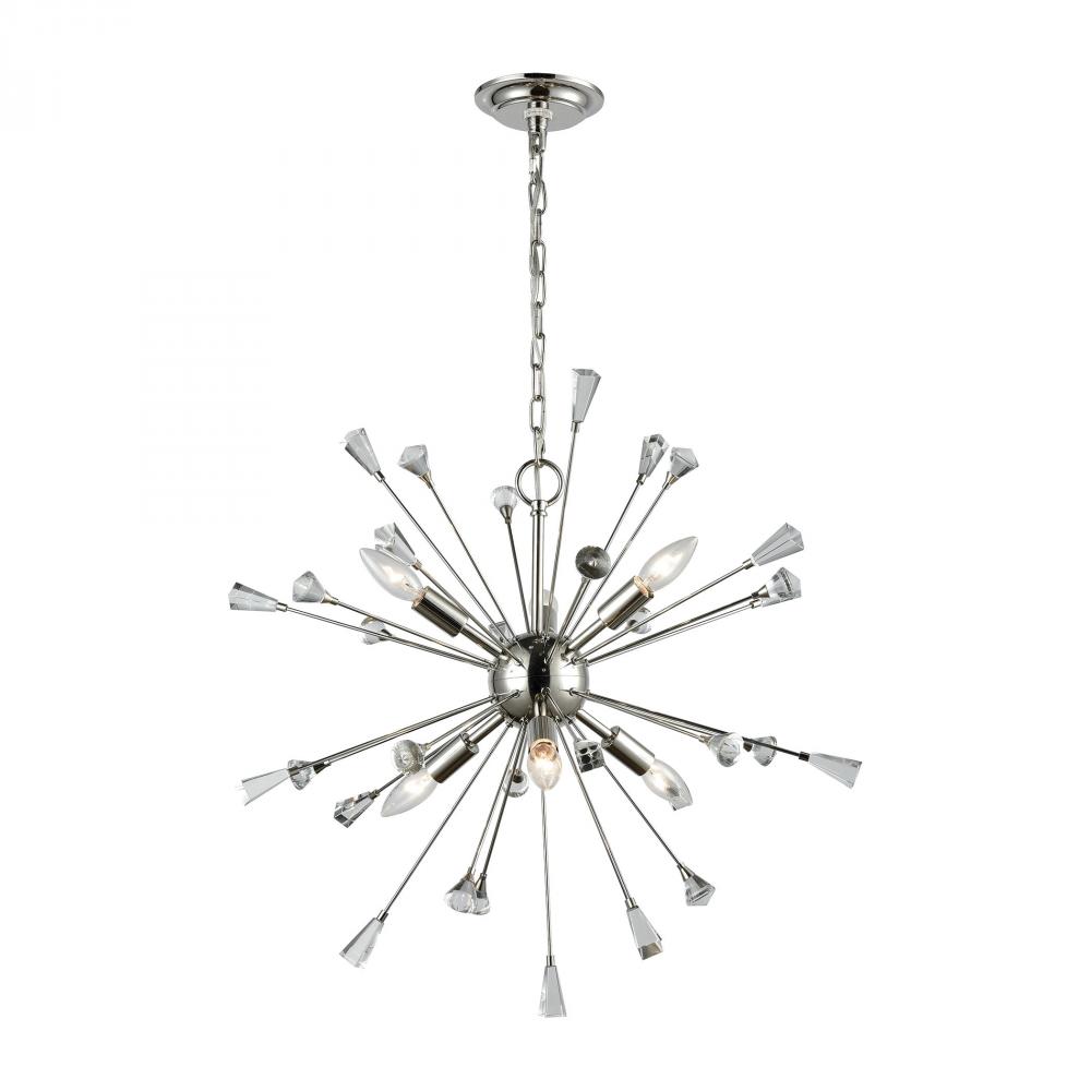 Sprigny 6-Light Chandelier in Polished Nickel with Clear Crystal