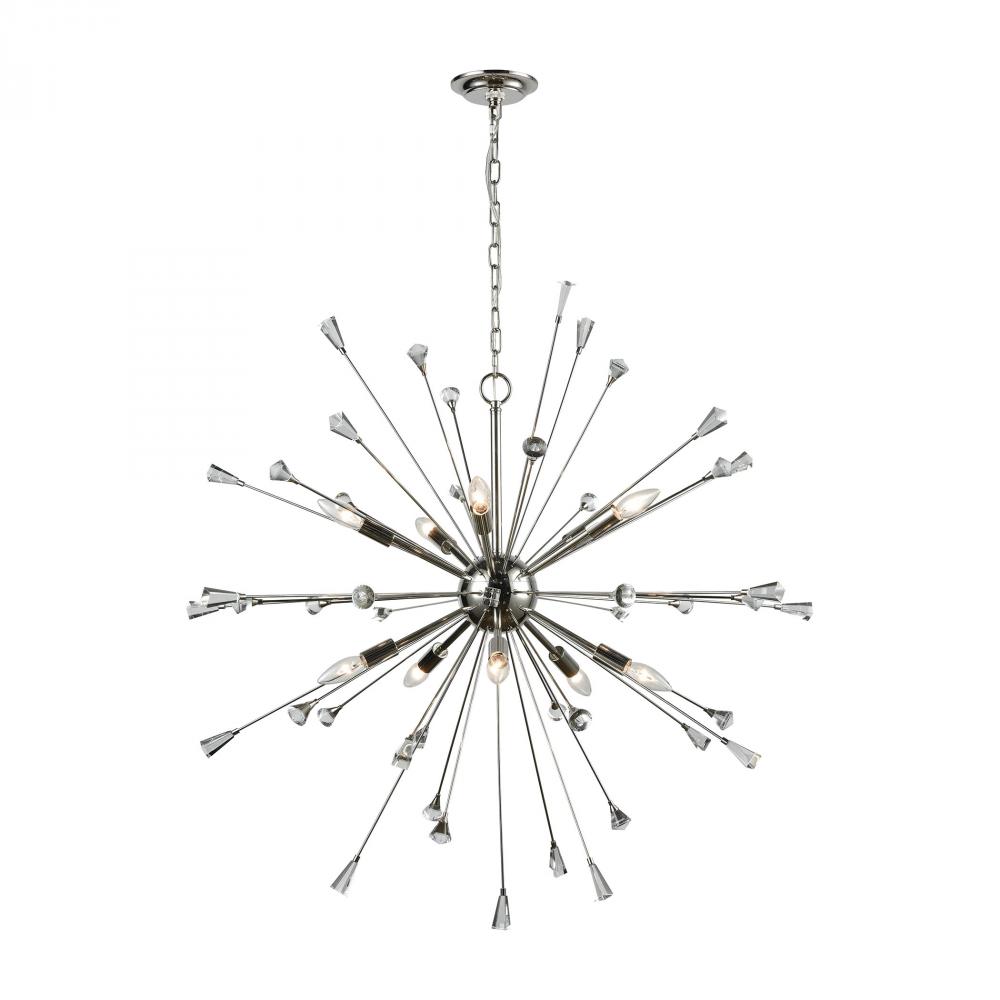 Sprigny 10-Light Chandelier in Polished Nickel with Clear Crystal