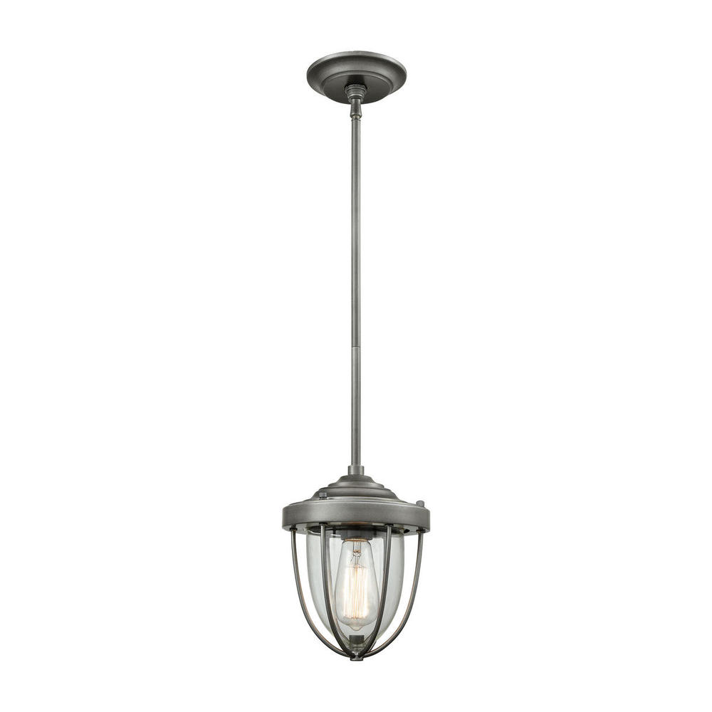 Sturgis 1-Light Mini Pendant in Weathered Zinc with Clear Blown Glass