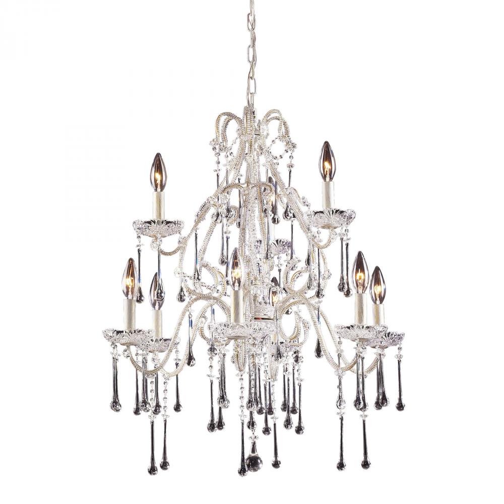 Opulence 9-Light Chandelier in Antique White with Clear Crystals