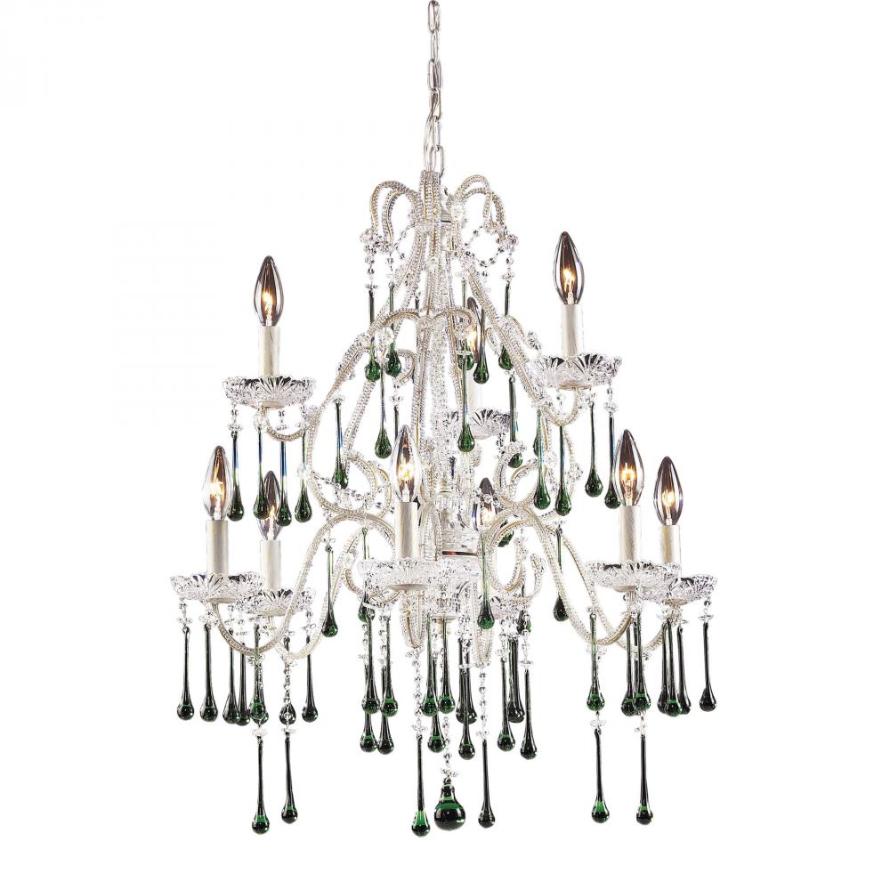 Opulence 9-Light Chandelier in Antique White with Lime Crystals