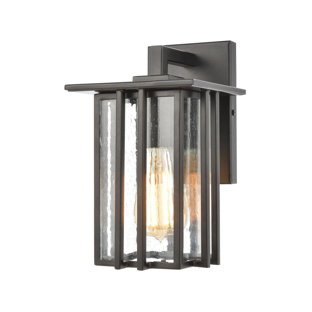 Radnor 1-Light Sconce in Matte Black with Seedy Glass