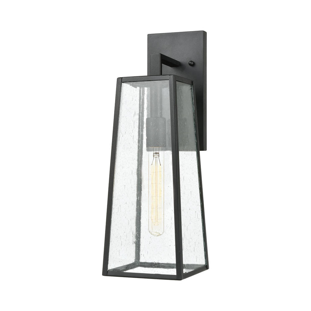 Meditterano 1-Light Sconce in Matte Black with Seedy Glass