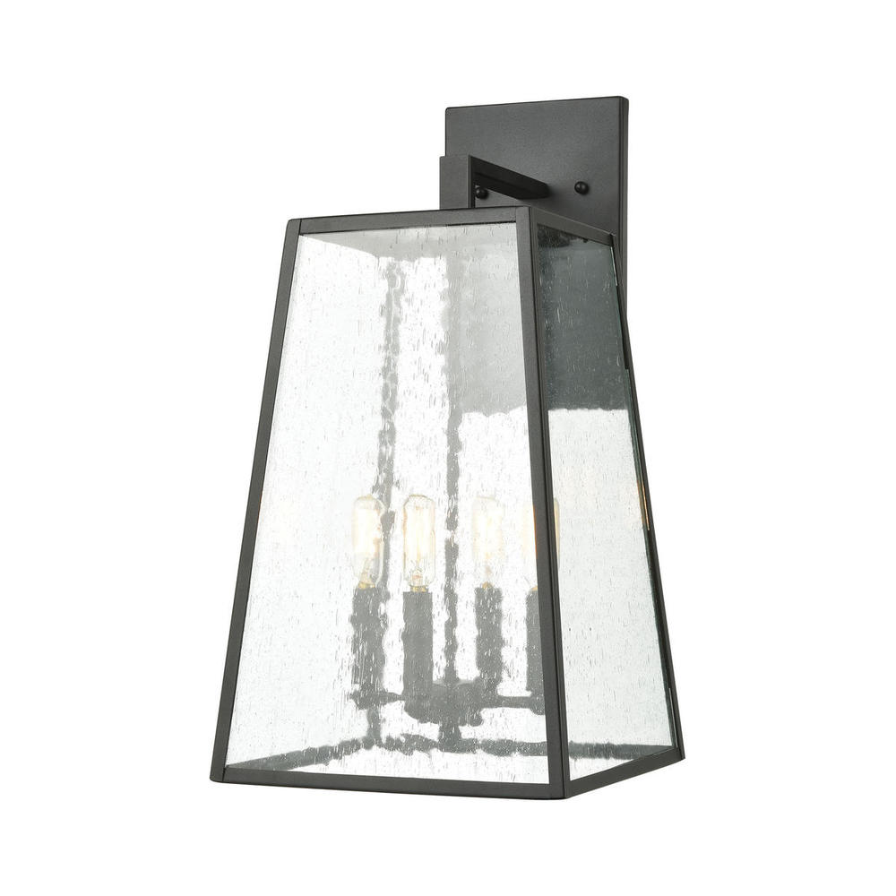 Meditterano 4-Light Sconce in Matte Black with Seedy Glass
