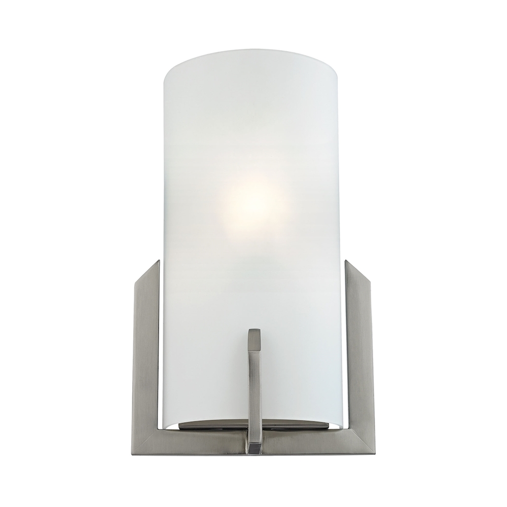 1-Light Wall Sconce in Brushed Nickel with White Glass