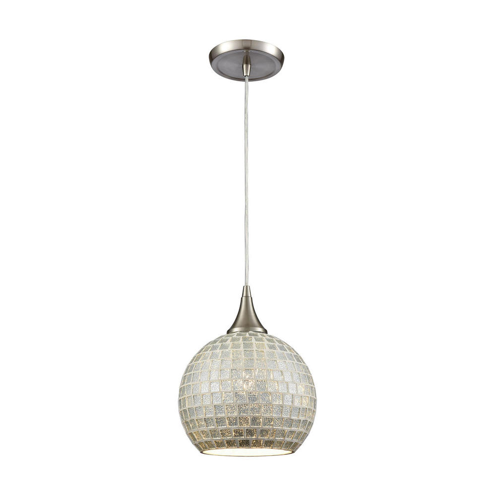 Fusion 1-Light Mini Pendant in Satin Nickel with Silver Mosaic Glass