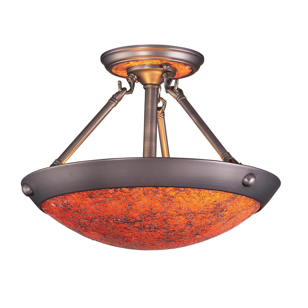 DIAMANTE COLLECTION 2-LIGHT SEMI-FLUSH MOUNT in AN ANTIQUE PEWTER FINISH with AU
