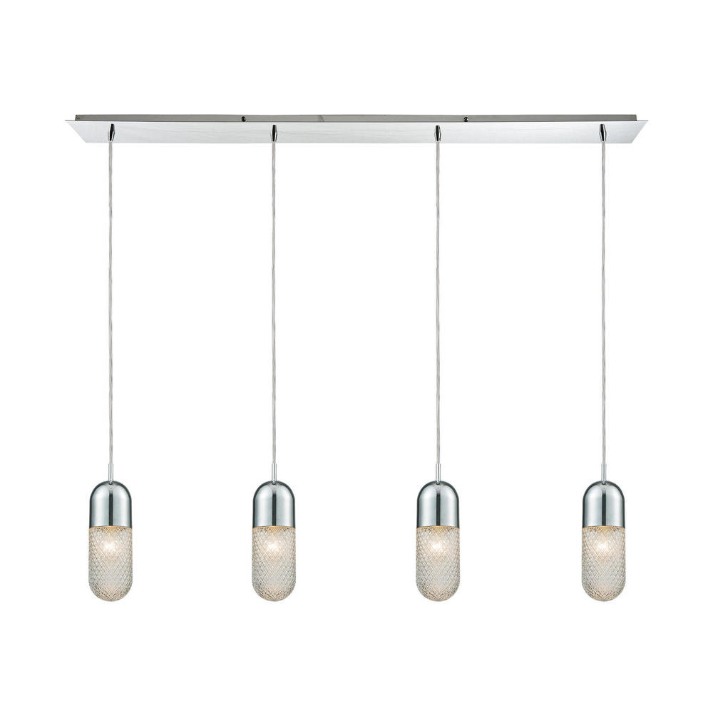 Capsula 4-Light Linear Pendant Fixture in Polished Chrome with Clear Textured Glass