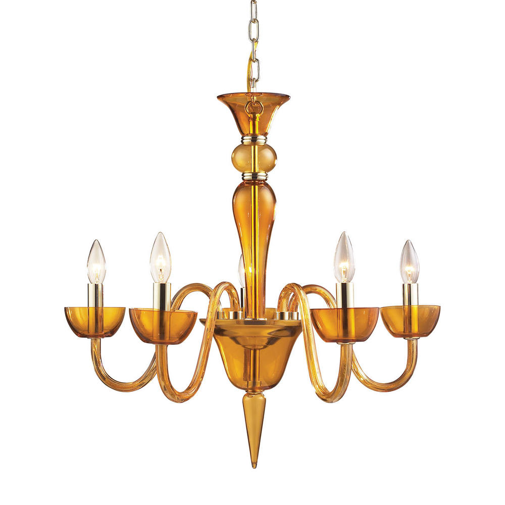 VIDRIANA COLLECTION 5-LIGHT CHANDELIER in AMBER GLASS with POLISHED CHROME ACCEN