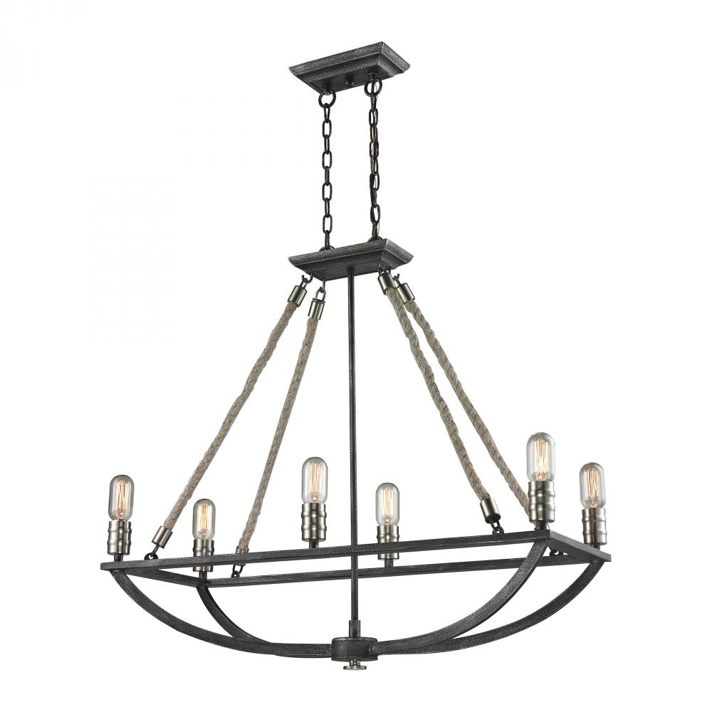 Natural Rope 6-Light Chandelier in Polished Nickel and Silvered Graphite