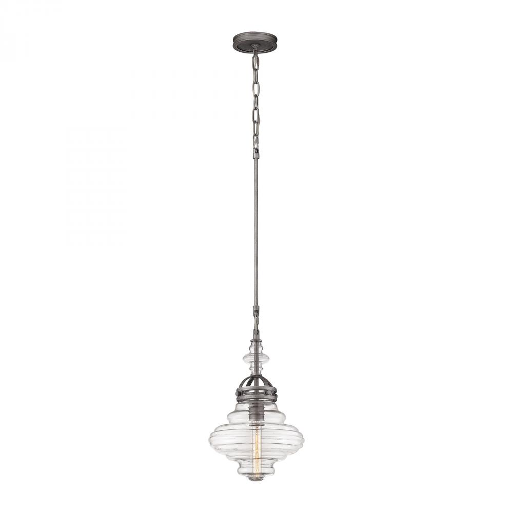 Gramercy 1-Light Mini Pendant in Weathered Zinc with Clear Glass