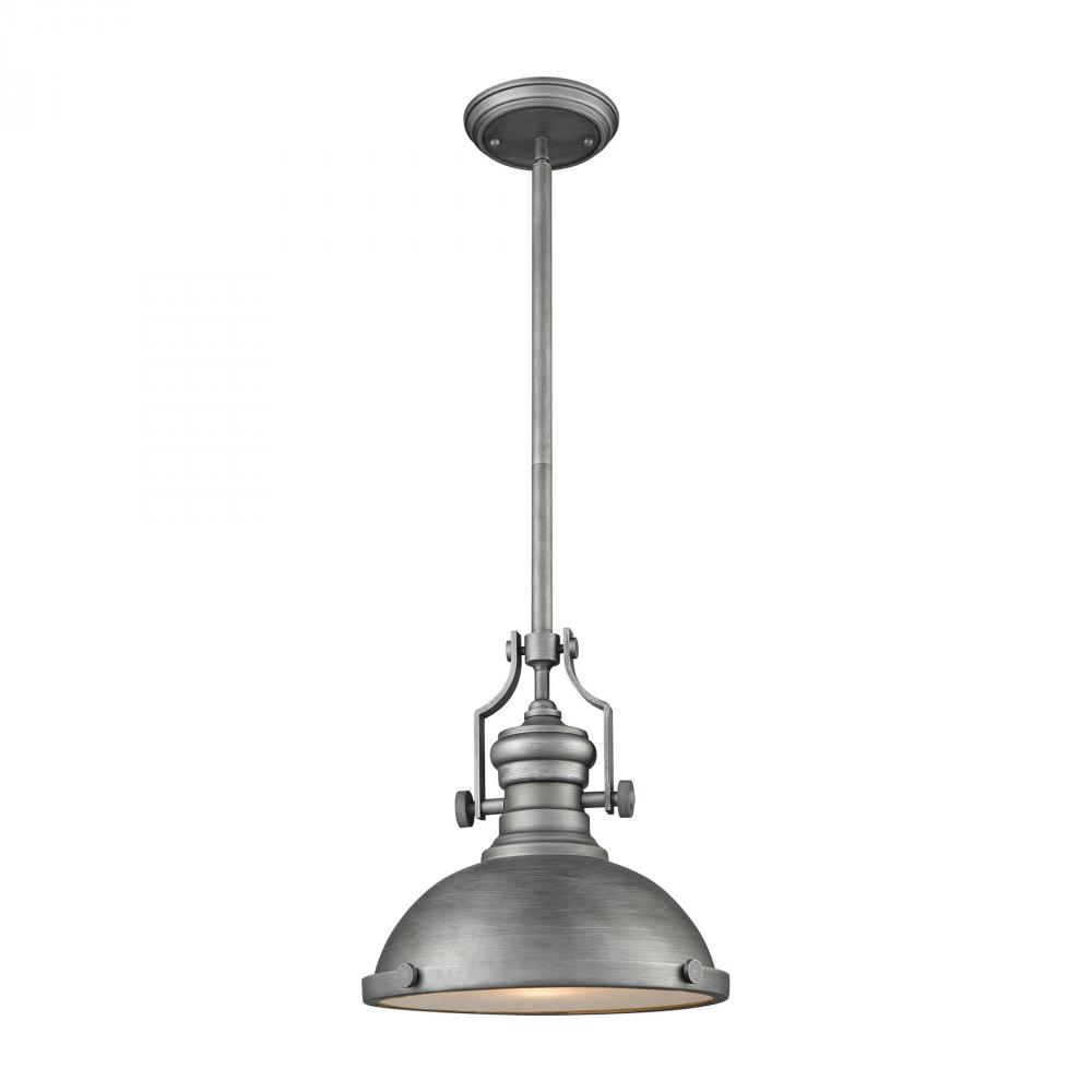 Chadwick 1-Light Pendant in Weathered Zinc with Metal and Frosted Glass Diffuser