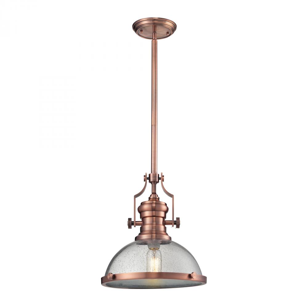 Chadwick 1-Light Pendant in Copper with Seedy Glass