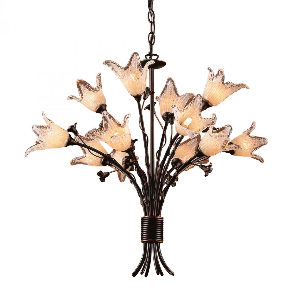 Fioritura 12-Light Chandelier in Aged Bronze with Floral-shaped Glass
