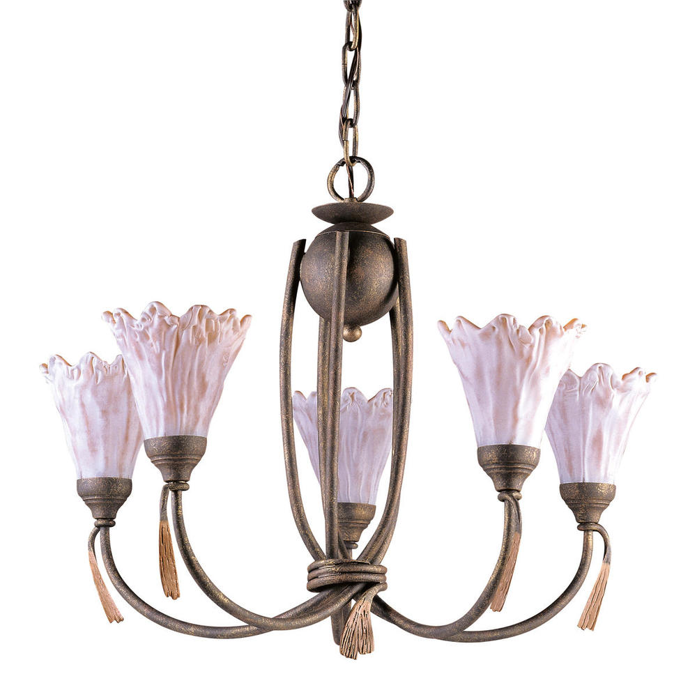 Villa D-Eleganza 5-Light Chandelier in Olde World Finish with Floral-look Shades