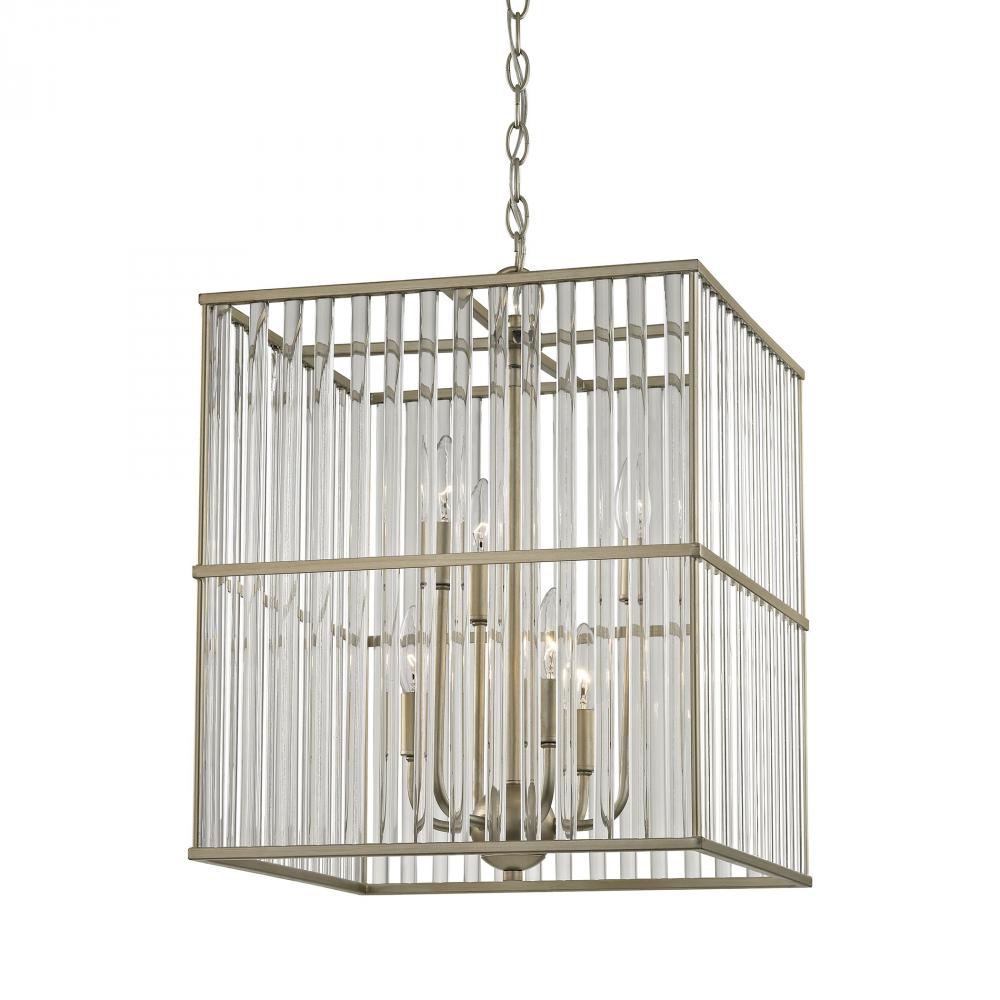 Ridley 6-Light Chandelier in Aged Silver with Oval Glass Rods