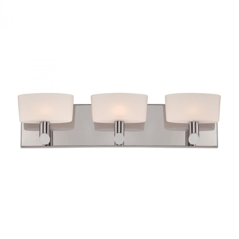 Toby 3-Light Vanity Sconce in Satin Nickel with White Opal Glass