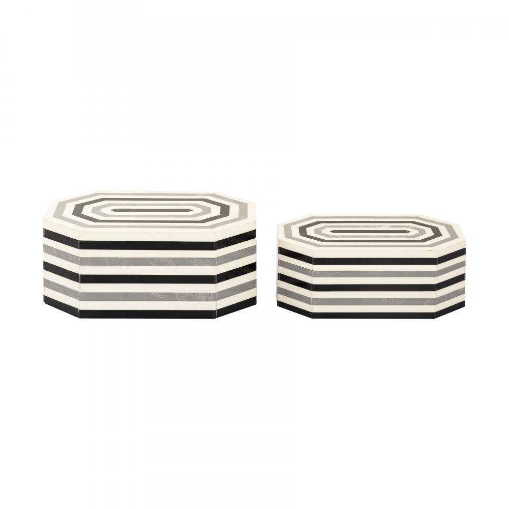 Octagonal Striped Box - Set of 2 White (2 pack) (2 pack)