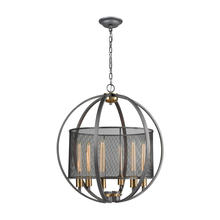 ELK Home Plus 12171/6 - Ellicott 6-Light Chandelier in Weathered Zinc and Satin Brass with Metal Mesh Drum Shade