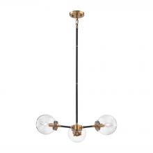 ELK Home Plus 14431/3 - Boudreaux 3-Light Chandelier in Antique Gold and Matte Black with Sphere-shaped Glass