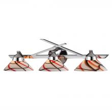 ELK Home Plus 1472/3CRW - Refraction 3-Light Vanity Lamp in Polished Chrome with Caramel, Red, and White Glass
