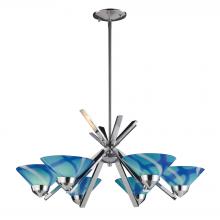 ELK Home Plus 1475/6CAR - Refraction 6-Light Chandelier in Polished Chrome with Caribbean Glass