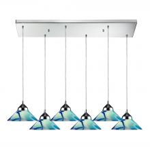 ELK Home Plus 1477/6RC-CAR - Refraction 6-Light Rectangular Pendant Fixture in Polished Chrome with Caribbean Glass