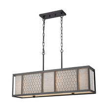 ELK Home Plus 15244/4 - Filmore 4-Light Linear Chandelier in Oil Rubbed Bronze with Wire Mesh and Gray Linen Shade