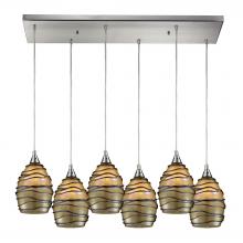 ELK Home Plus 31142/6RC - Vines 6-Light Rectangular Pendant Fixture in Satin Nickel with Tan Glass