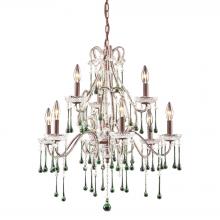 ELK Home Plus 4013/6+3LM - Opulence 9-Light Chandelier in Rust with Lime Crystals