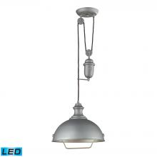 ELK Home Plus 65081-1-LED - Farmhouse 1-Light Adjustable Pendant in Aged Pewter with Matching Shade - Includes LED Bulb