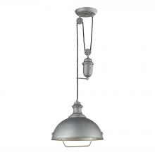 ELK Home Plus 65081-1 - Farmhouse 1-Light Adjustable Pendant in Aged Pewter with Matching Shade