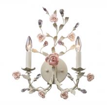 ELK Home Plus 8090/2 - Heritage 2-Light Wall Lamp in Cream with Porcelain Roses and Crystal