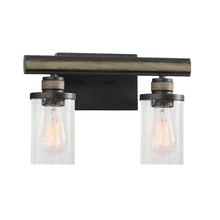 ELK Home Plus 89153/2 - Beaufort 2-Light Vanity Light in Anvil Iron and Distressed Antique Graywood with Seedy Glass