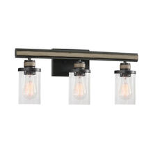 ELK Home Plus 89154/3 - Beaufort 3-Light Vanity Light in Anvil Iron and Distressed Antique Graywood with Seedy Glass