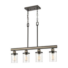 ELK Home Plus 89157/4 - Beaufort 4-Light Island Light in Anvil Iron and Distressed Antique Graywood with Seedy Glass
