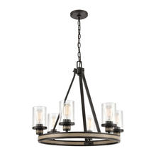 ELK Home Plus 89159/6 - Beaufort 6-Light Chandelier in Anvil Iron and Distressed Antique Graywood with Seedy Glass