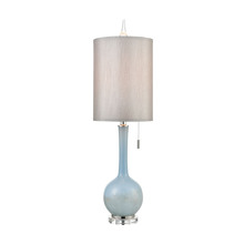ELK Home Plus D4513 - Quantum Table Lamp in Blue and Polished Nickel with a Light Grey Faux Silk Shade and Clear Crystal