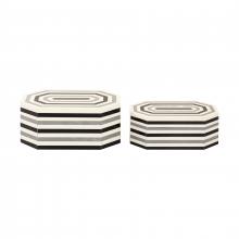 ELK Home Plus H0807-9768/S2 - Octagonal Striped Box - Set of 2 White (2 pack) (2 pack)