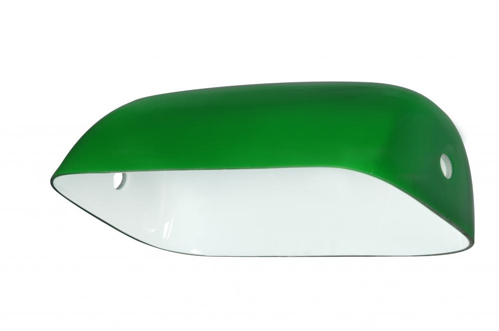 Cased Pharmacy Glass Shade; Green Glass; Width 9 inch; Slip Side Holes 7/16 inch