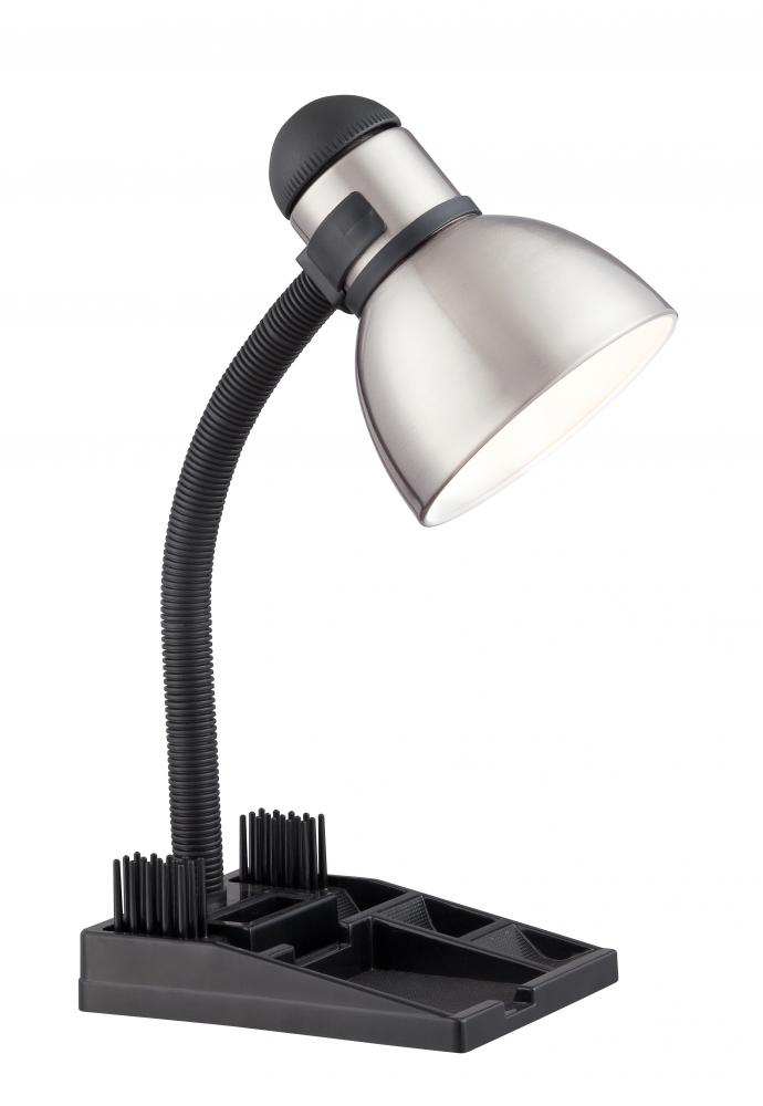 Goose Neck Desk Lamp; GU24 Bulb Base; Steel / Black Finish; Organization Tray Base