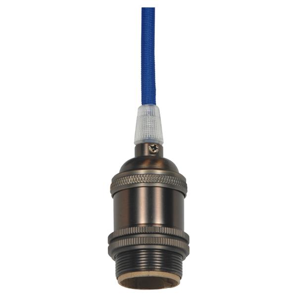 Medium base lampholder; 4pc. Solid brass; prewired; Uno ring; 10ft. 18/2 SVT Dark Blue Cord; Dark