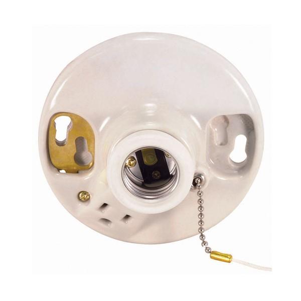 Glazed Porcelain Ceiling Receptacle On-Off Pull Chain w/Grounded Convenience Outlet
