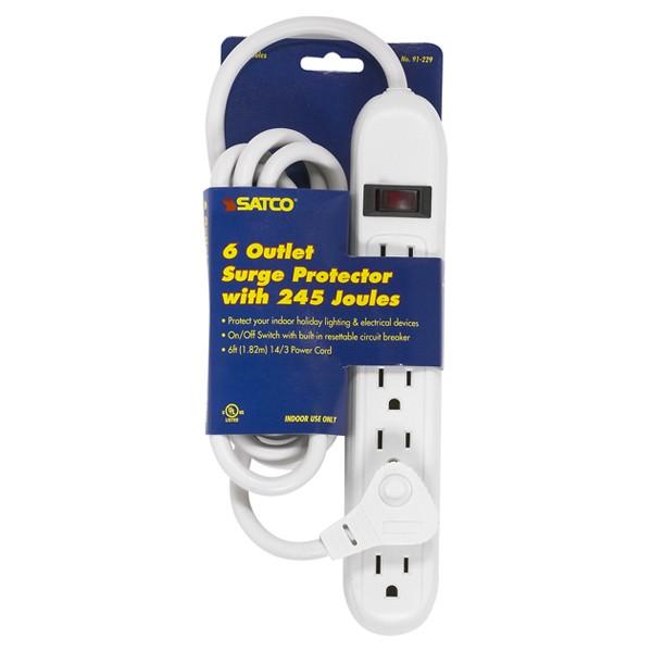 6 Outlet Standard Surge Strip With Flat Plug; 6 Foot Cord; 14/3 SJT; Indoor Use Only; 245 Joules;