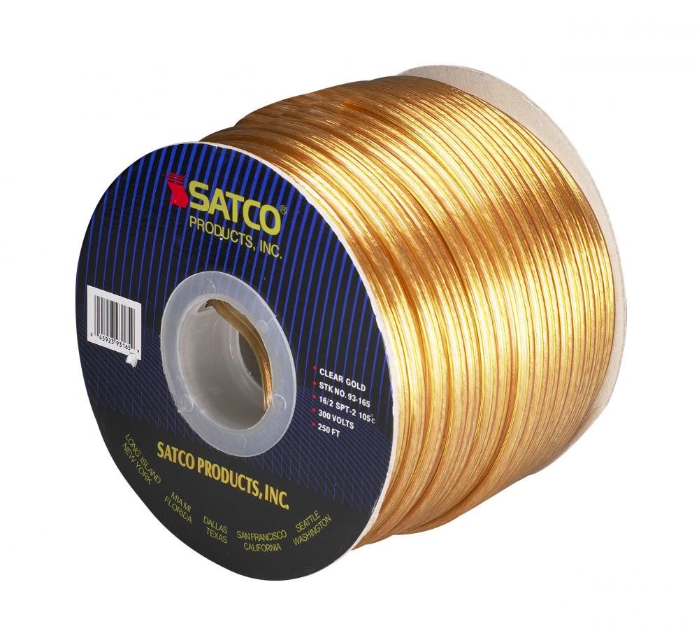 Lamp And Lighting Bulk Wire; 16/2 SPT-2 105C; 250 Foot/Spool; Clear Gold