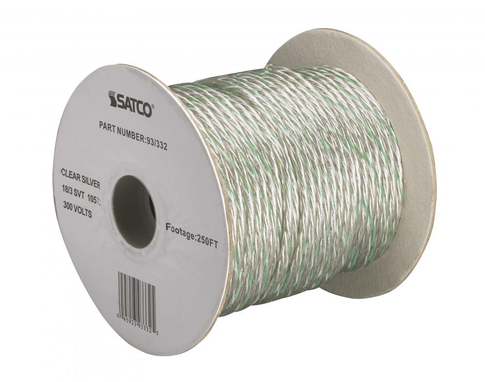 Pulley Bulk Wire; 18/3 SVT 105C Pulley Cord; 250 Foot/Spool; Clear Silver