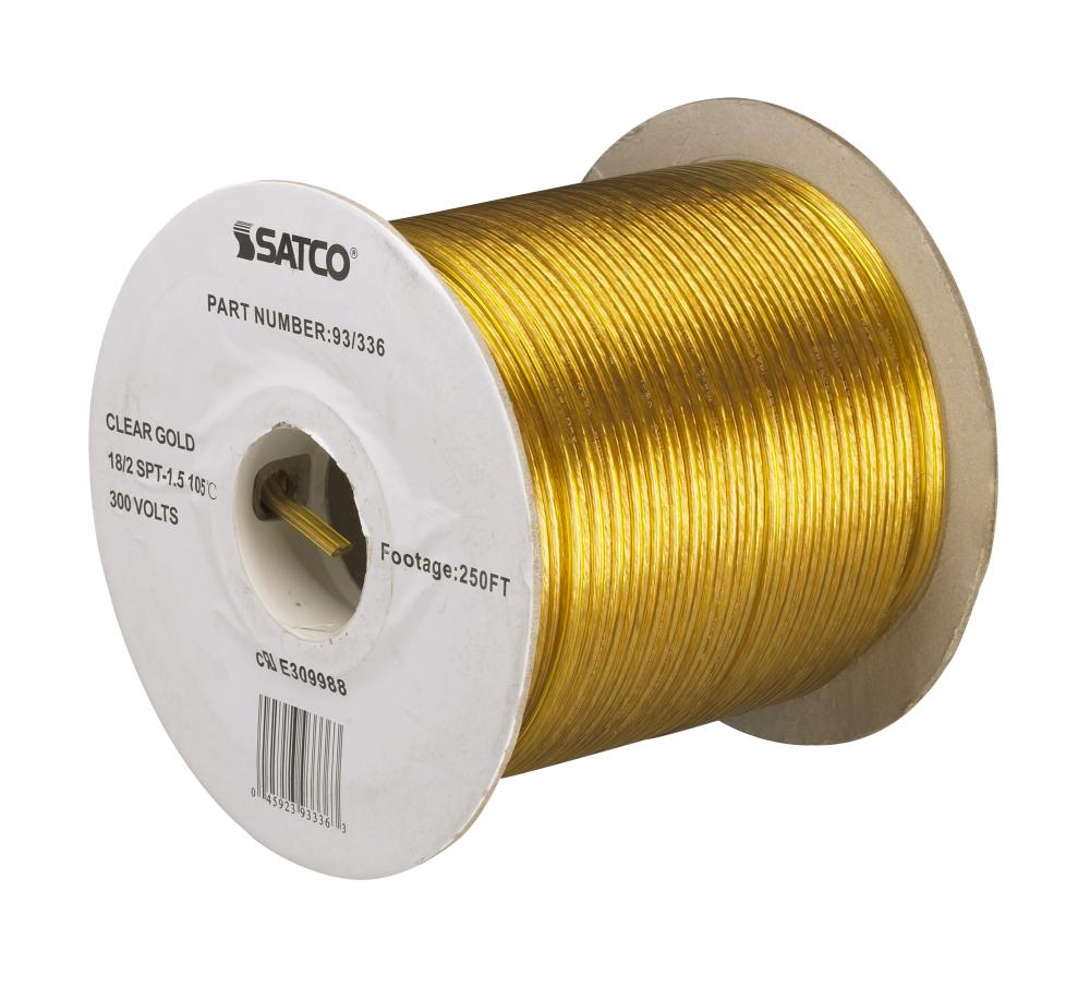 Lamp And Lighting Bulk Wire; 18/2 SPT-1.5 105C; 250 Foot/Spool; Clear Gold