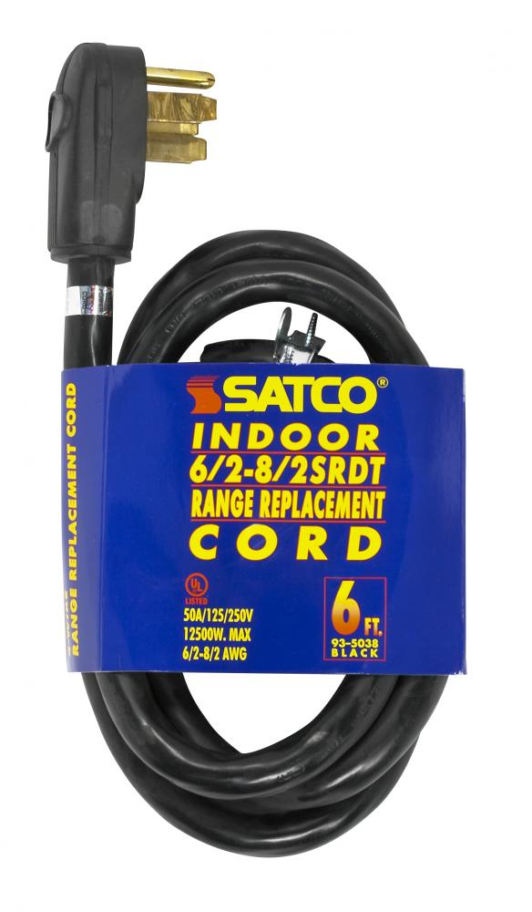 6 Foot, 4 Wire Heavy Duty Replacement Range Cord; 6-2 - 8-2 SRDT Black Round; Indoor Use Only;
