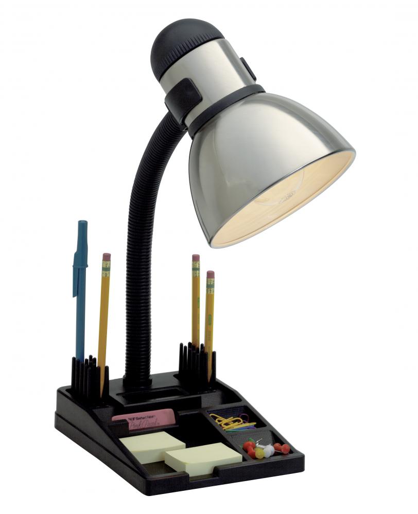 Goose Neck Desk Lamp; Steel / Black Finish; Organization Tray Base